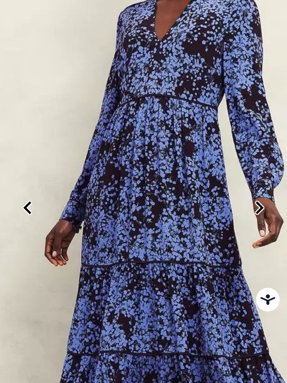 V-Neck Tiered Midi Dress in Blue Floral